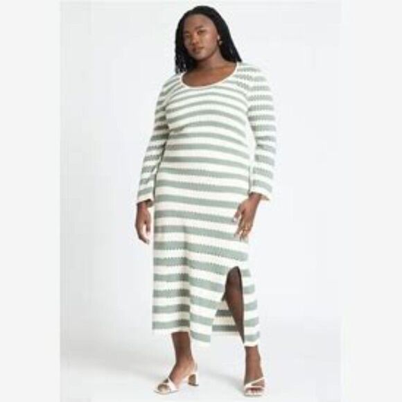 ELOQUII Women's Plus Striped Green Bay Sweater Dress Tie Back NWT Size 18/20 - Picture 1 of 12